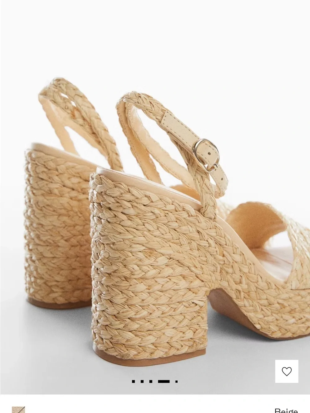 Mango Beige Braided Platform Wedge Sandals with Ankle Strap